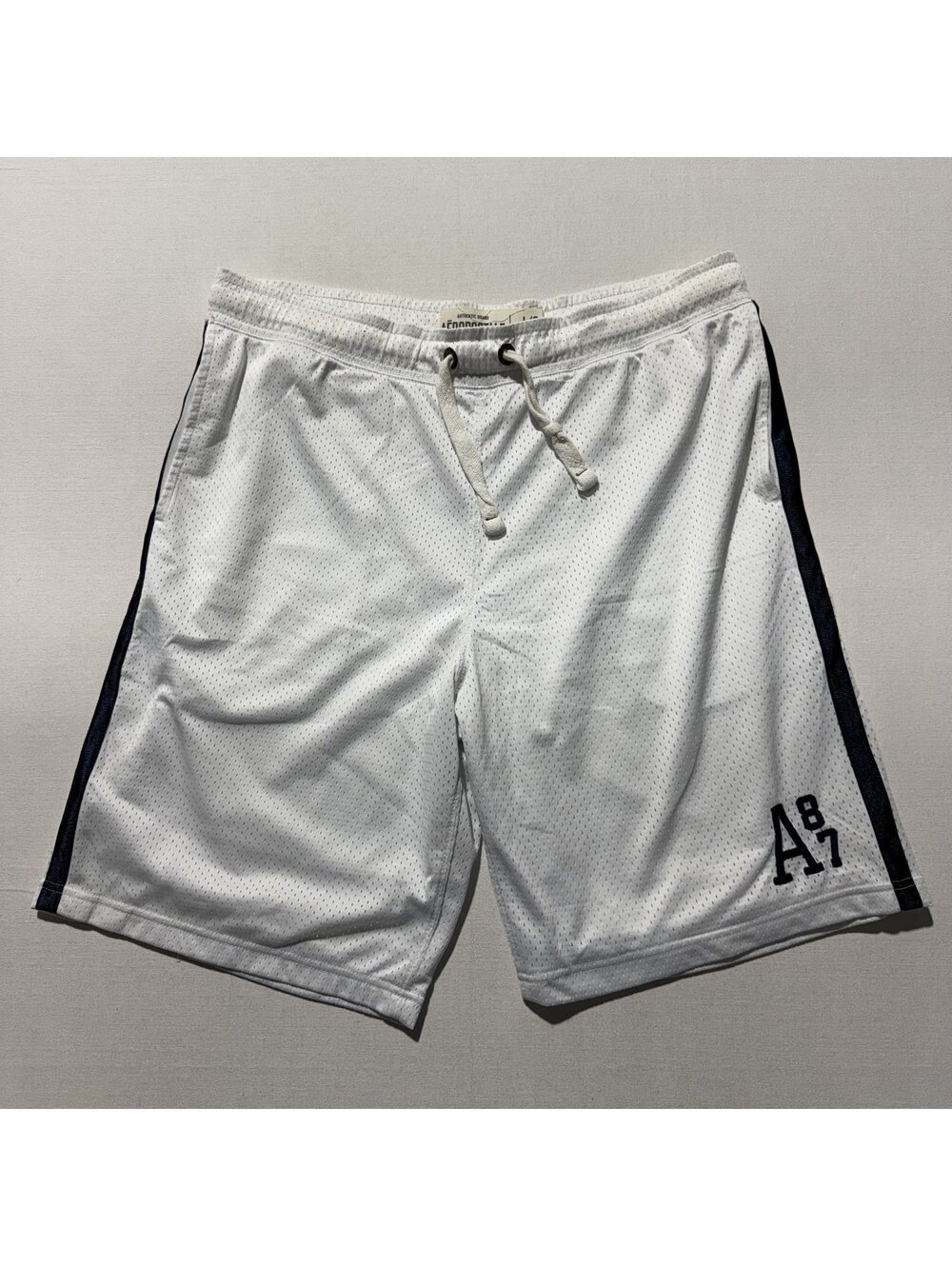 Aeropostale White Mesh Basketball Shorts Navy Side Stripe A87 Athletic